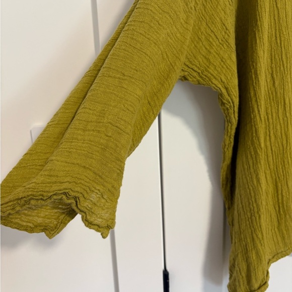 CP Shades Mustard Yellow Linen 3/4 Sleeve Blouse Loose Fit Summer Tunic Top O/S - Picture 3 of 11